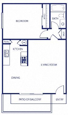 Floor plan for 1 bed, 1 bath, 725 sqft